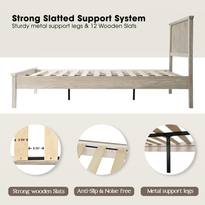 Full Size Solid Wood Platform Bed Frame, Headboard & Footboard, Easy Assembly, 12 Sturdy Slatted Base, Centre Metal Legs, No Box Spring Needed, Noise-Free & Slip-Free, Driftwood Gray Oak Finish YUF-33