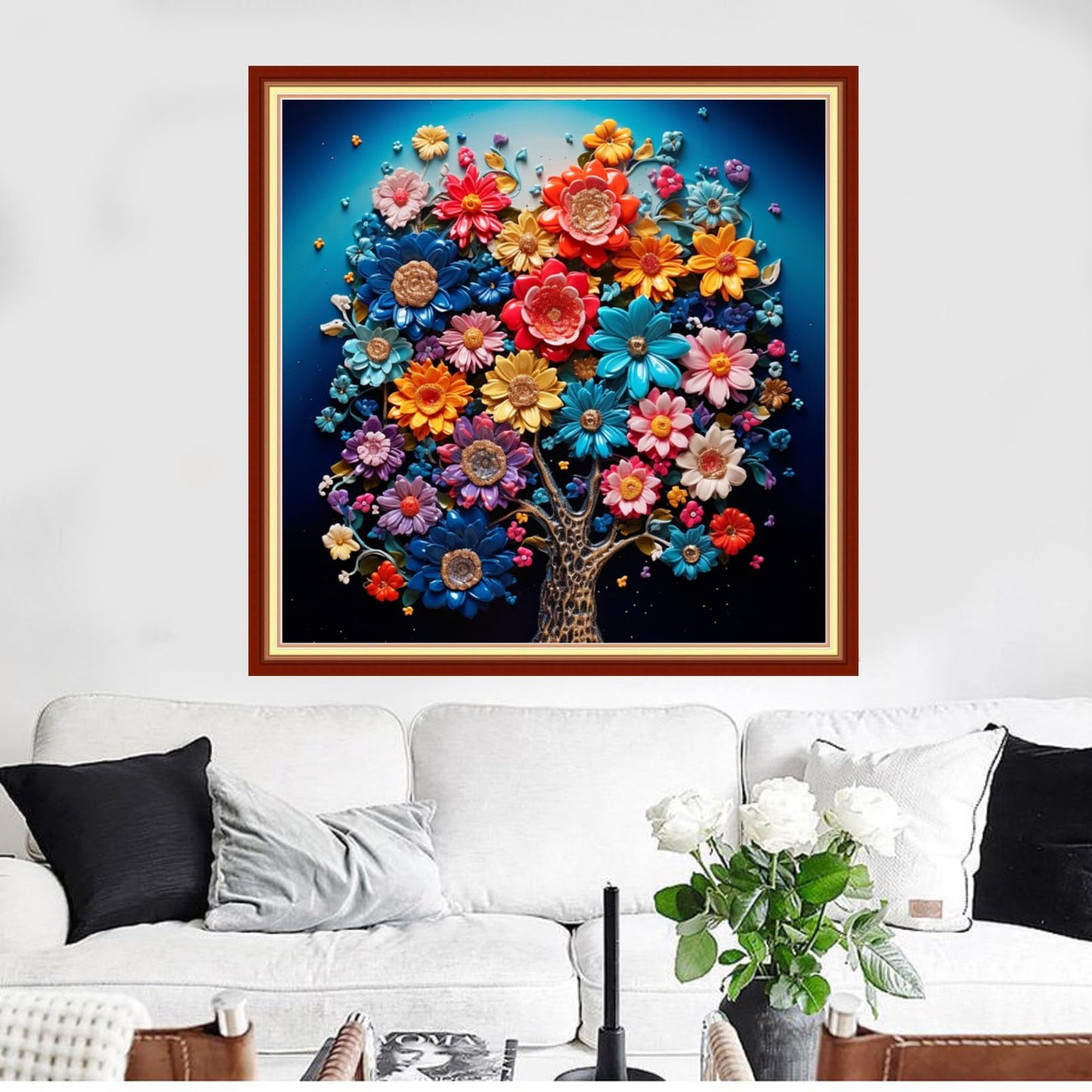Funxvoot Stamped Cross Stitch Kits Beginners Full Range of Embroidery Kits for Adults 11CT Embroidery Patterns Needlepoint Kits Printed Cross Stitch Kits -（Colorful Flower Trees 18x18 inchs）