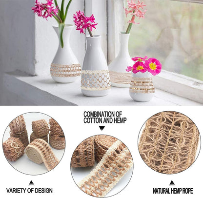 OZXCHIXU 8 Rolls Jute Ribbons Rustic Ribbons Lace Craft Ribbon Burlap 17.6 Yards for Crafts Wraping Gifts Party Holiday and Rustic Wedding Decorations