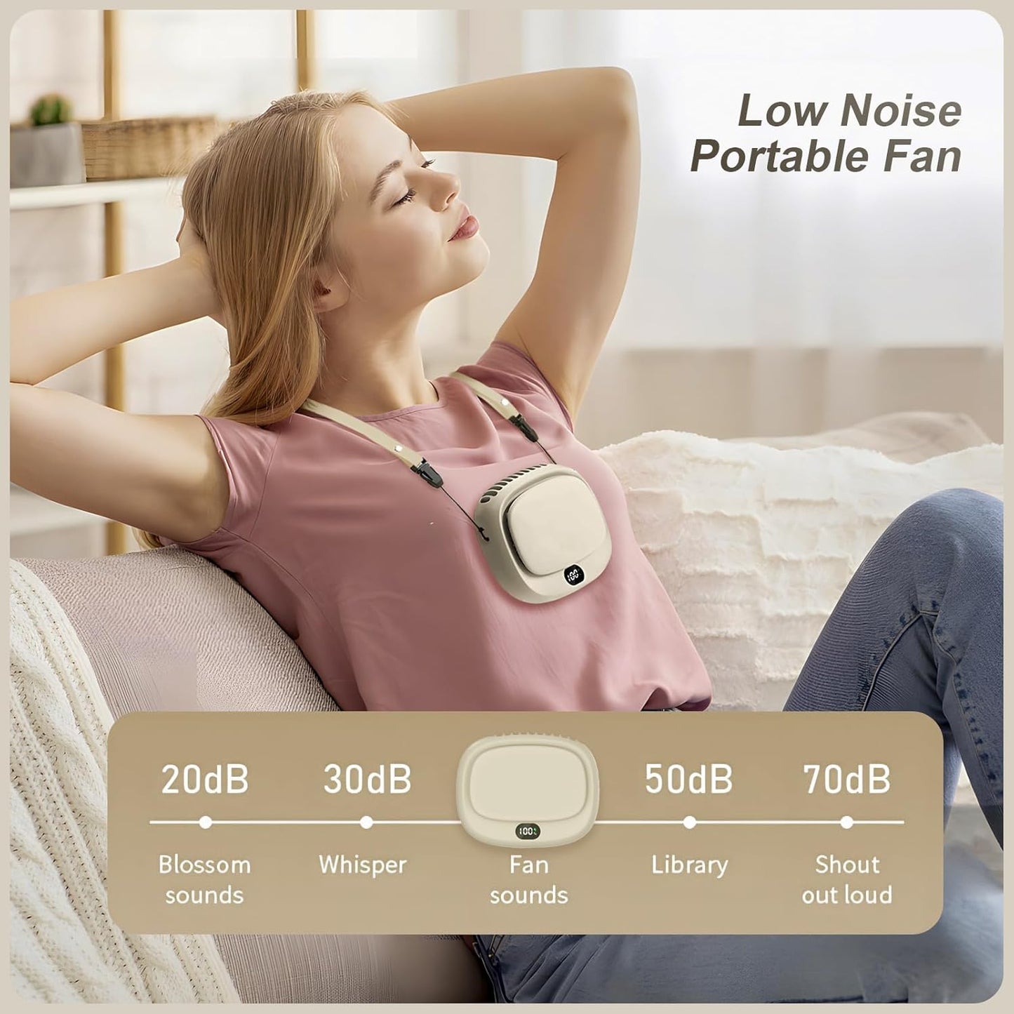 Portable Neck Fan, Handheld Mini Fan, USB Rechargeable with 5 Speed Adjustable for Home Outdoor