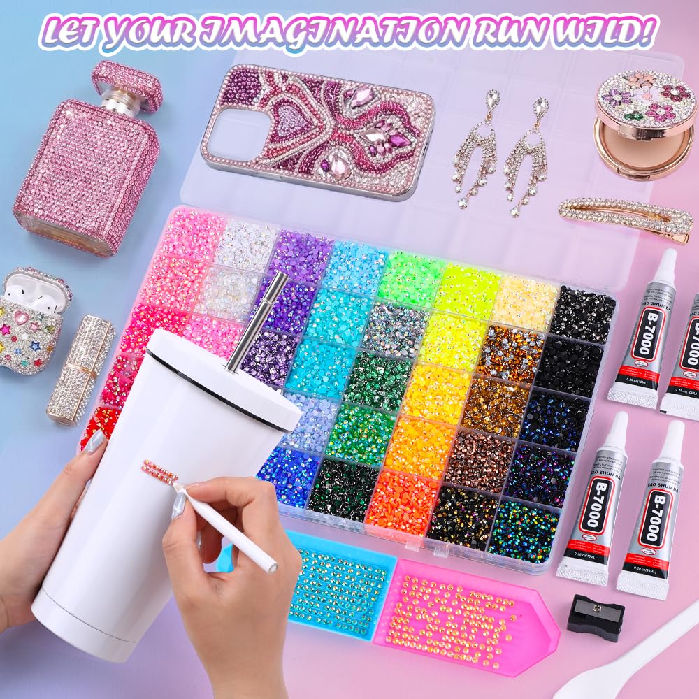 JOICEE 40000 Pcs Resin Jelly Rhinestones for Bedazzling, 40 Colors 3mm Flatback Crystal Rhinestones Gems Bedazzling Kit for Nail Art Diamond Art Crafting Makeup