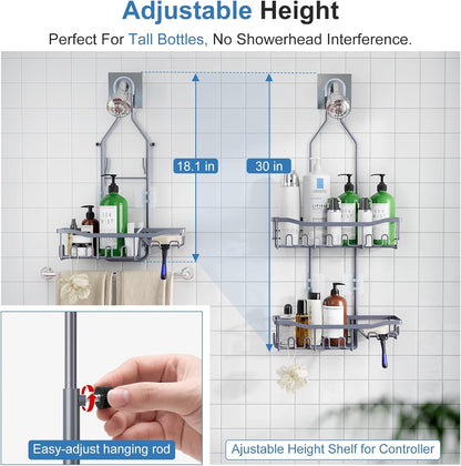 Regine Switzerland Shower Caddy - Rustproof Over Showerhead Organizer with Hooks | Large Size for Shampoo & Soap