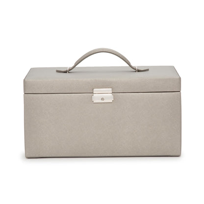 WOLF Heritage Large Jewelry Box, Pewter Saffiano - 27 Compartments + 26 Ring Rolls - Includes Two Travel Cases