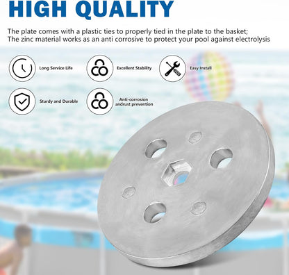 Zinc Anode Weight Plate - Anti-Corrosion and Electrolysis, Protects Metal Components in Salt System Pool (2 Pack)
