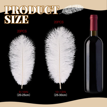 Natural White Ostrich Feathers Bulk 40 Pack, 10-12 in, 8-10 in (20 Pcs Each), for DIY Vase Craft Wedding Party Centerpieces Christmas Decoration