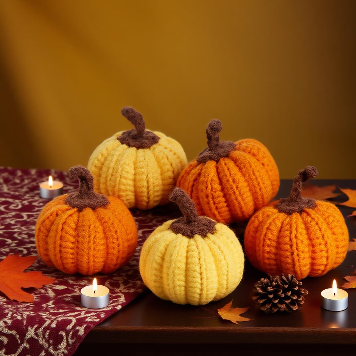 Sahoottie Mini Knit Pumpkins Set of 5, Fall Pumpkins Decor, Autumn Bowl Fillers Fall Farmhouse Tier Tray Decor, Warm Gift for Friend, Thanksgiving Decoration(Mini Autumn Set)