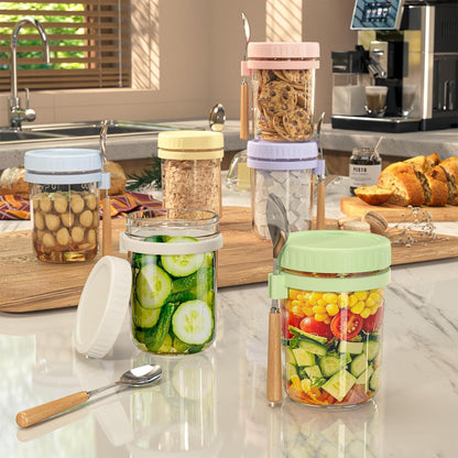 16oz 6 Pack HomArtist Overnight Oats Containers with Lids and Spoons, Wide Mouth Mason Jars with Airtight Lids