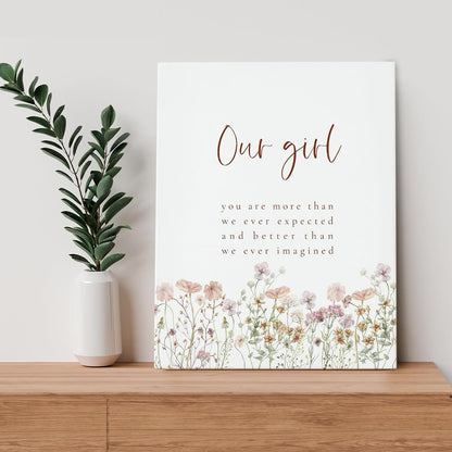 11x14 Inches BearCake Little Girls Room Wall Decor - Our Girl You are More Than We Ever Expected Canvas Wall Art, Boho