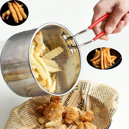 Tenta Kitchen Pasta Strainer Boiling Blanching Colander Vegetable Steamer Basket Stainless Steel Fryer Basket with Removable handle Insert for Veggie Fish Seafood Cooking and heat food 8 inch