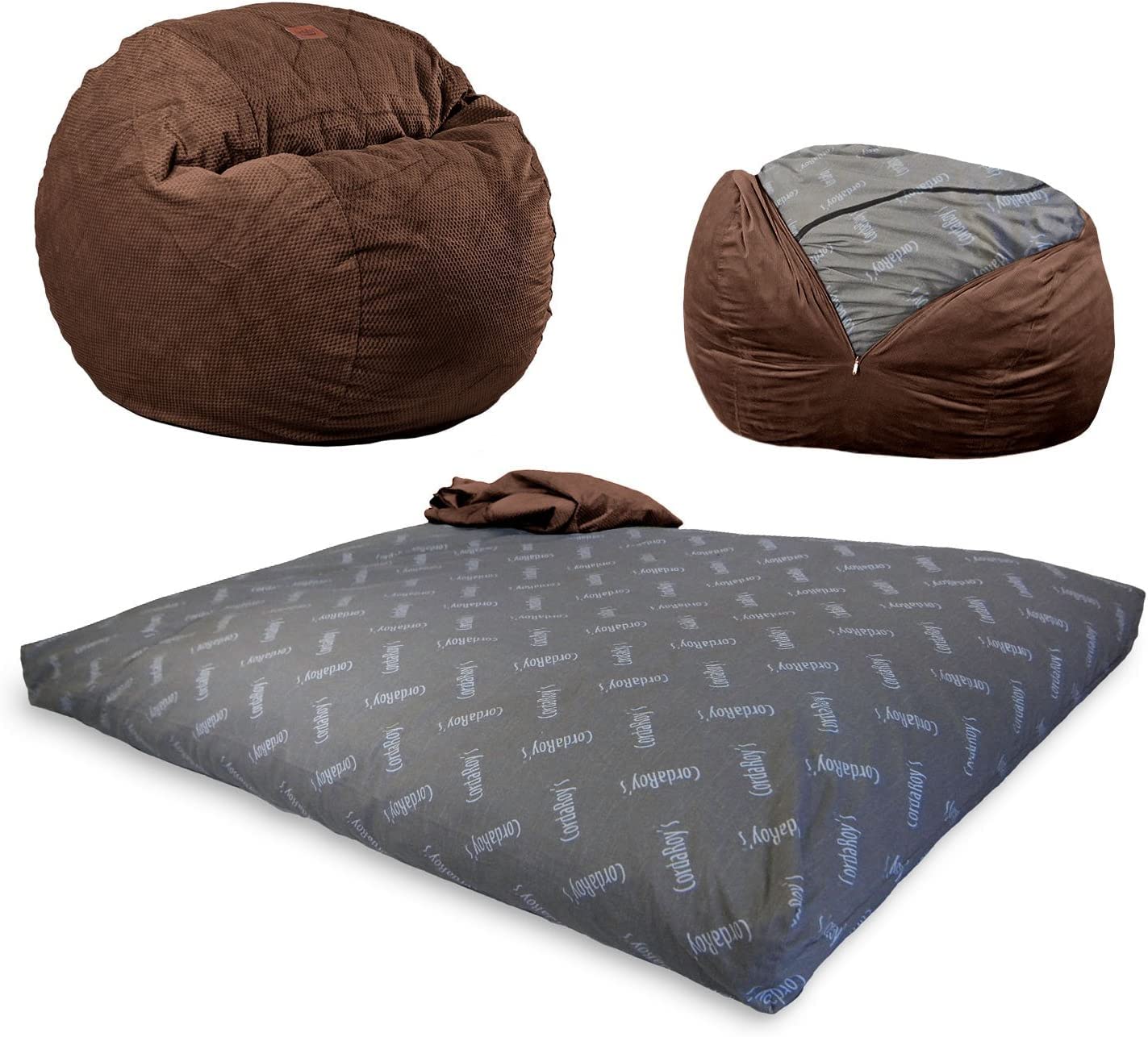 CordaRoy's Chenille Bean Bag Chair, Convertible Chair Folds from Bean Bag to Lounger, As Seen on Shark Tank, Espresso - Queen Size