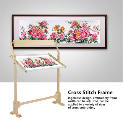 Adjustable Embroidery Stand, 360° Rotating Wooden Cross Stitch Floor Stand, PVC Tube Scroll Frame Holder