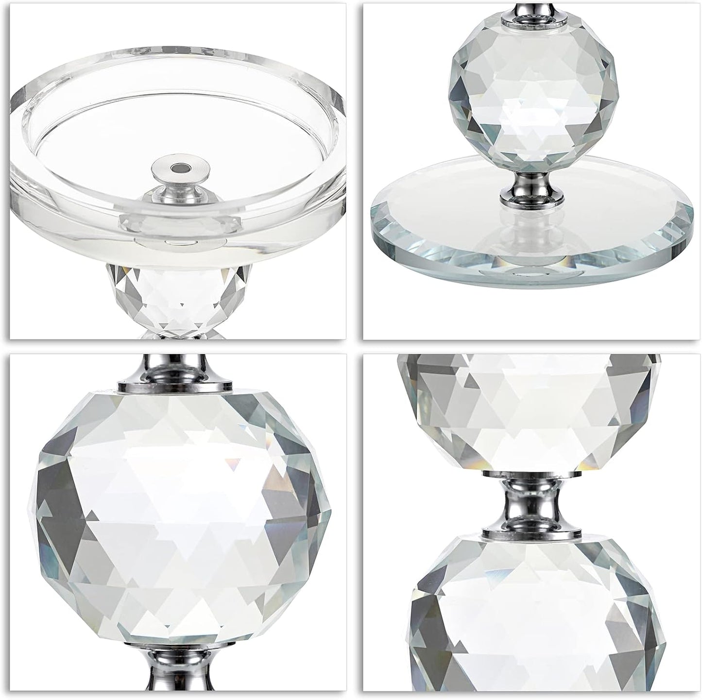 OwnMy Crystal Glass Pillar Candlestick Holders - Set of 3 Modern Tealight Votive Stands for Weddings & Home Decor