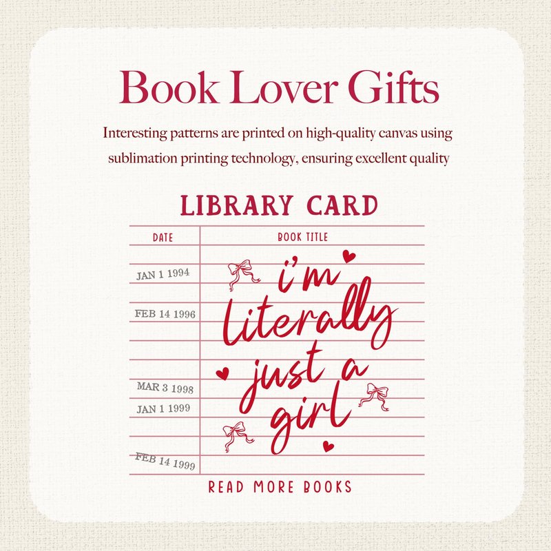 Puuonnnnno Library Card Canvas Tote Bag Gifts for Book Lovers - Christmas Gifts for Book Lovers, Librarian, Bookish, Readers - I’m Literally Just a Girl