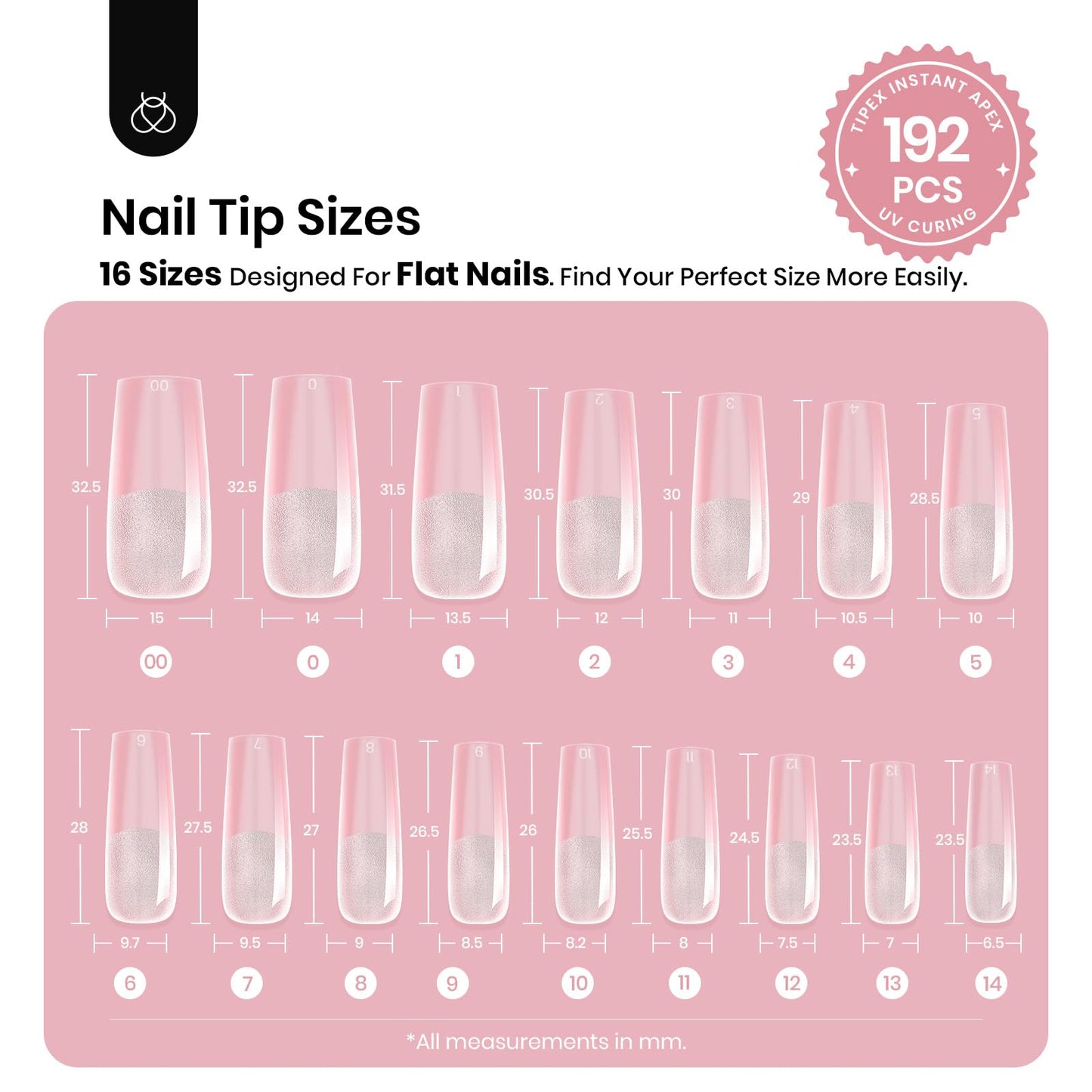 Beetles Tipex Gel Nail Kit, Medium Almond Nail Tips 224 Pcs 16 Sizes Pre-Building Pre-Etched Thick Acrylic Tips with Tipex Glue, Mini Lamp