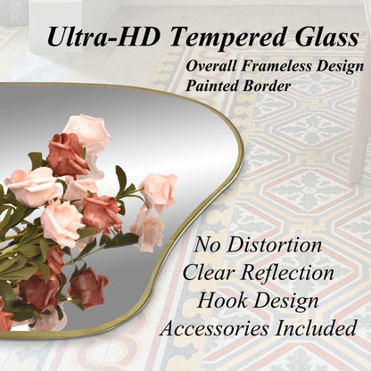 DAOYIJIAJU Irregular Mirror Full Length, 67"x31" Large Asymmetrical Tempered Glass Mirror, Gold Organic Frameless Wall Mirrors for Living Room Bedroom Hallway Entryway, Horizontal or Vertical Hanging