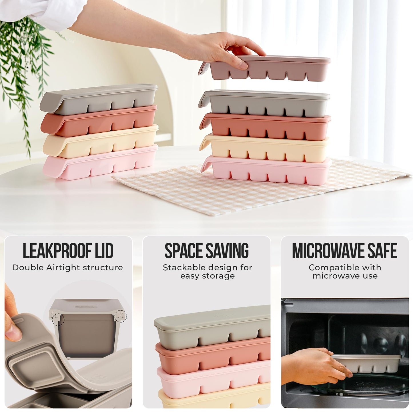 Firgi 1 oz/6 Sections Silicone Ice Cube Freezer Tray with Lid, 100% Food-Grade Platinum Silicone,Leak Resistance & Dishwasher Safe for Baby Food Prep,Breast Milk,Purees - Korean Made, Indie Pink