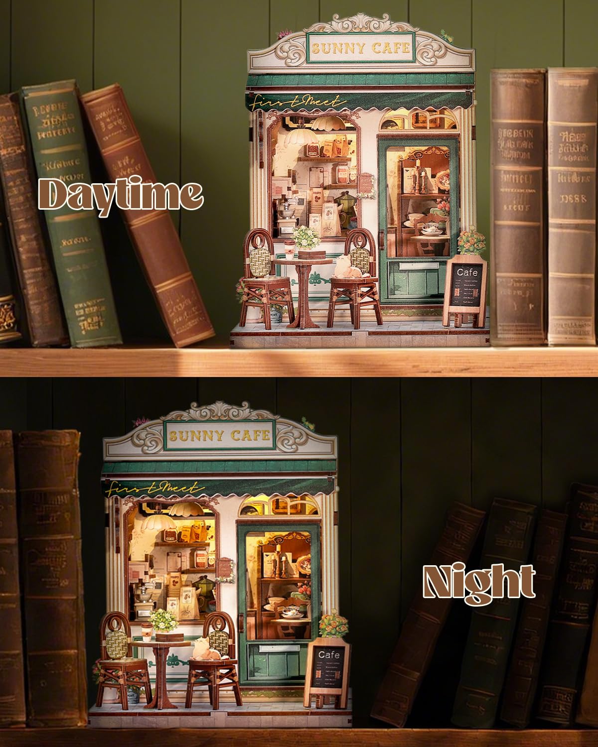 Endless Limit Book Nook Kit, DIY Miniature House Kits for Adult and Teens, Dollhouse Tiny Booknook Garden House Bookshelf, DIY Craft Gifts for Family and Friends（Sunny Cafe)