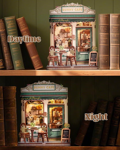 Endless Limit Book Nook Kit, DIY Miniature House Kits for Adult and Teens, Dollhouse Tiny Booknook Garden House Bookshelf, DIY Craft Gifts for Family and Friends（Sunny Cafe)