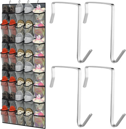 40 Large Over the Door Shoe Organizer | Gray Mesh Pockets Hanging Shoe Rack for Closet, Nonslip Holder for Shoes