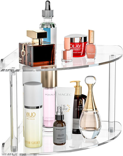 2 9.5x9.5x8 Inch, Countertop Sezanrpt Tier Acrylic Corner Shelf Organizer Storage Transparent Corner Shelf