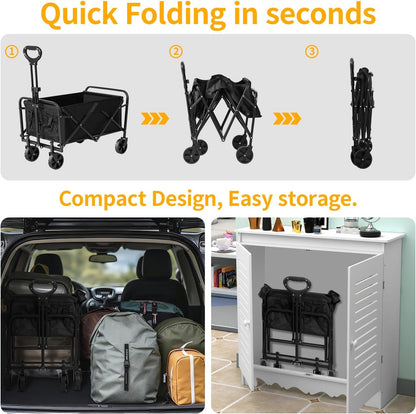 220 LBS Collapsible Folding Wagon Cart with Wheels, Capacity, Lightweight Portable Utility Cart with Flexible Handle