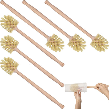 Gejoy 6 Pcs Natural Wood Dish Scrub Brush with Long Beechwood Handle Bristles for Cleaning Bottles, Mugs, Jars, Glasses, Dishes, Vases, Pitchers, 13.6 x 2.6 Inches