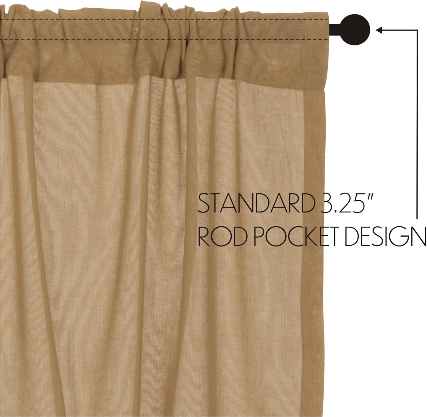 VHC Brands Primitive Farmhouse Kitchen Window Curtains - Tobacco Cloth Fringed Tier Pair, Set 24x36, Khaki Tan