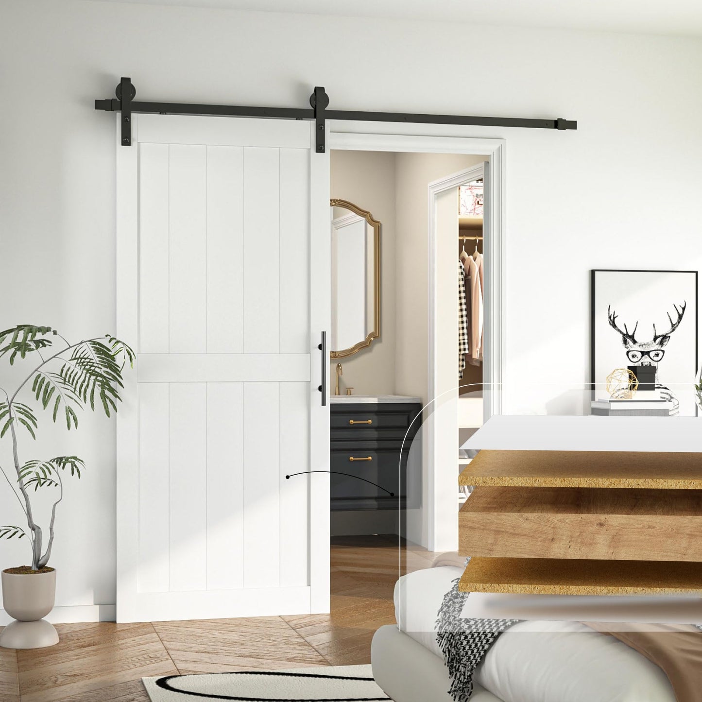 Romeday "30 x 80" Sliding Barn Door with 4FT Hardware Kit Included & Handle,Solid Wood Covered with Waterproof PVC Surface,DIY Assembly,Easy Install White
