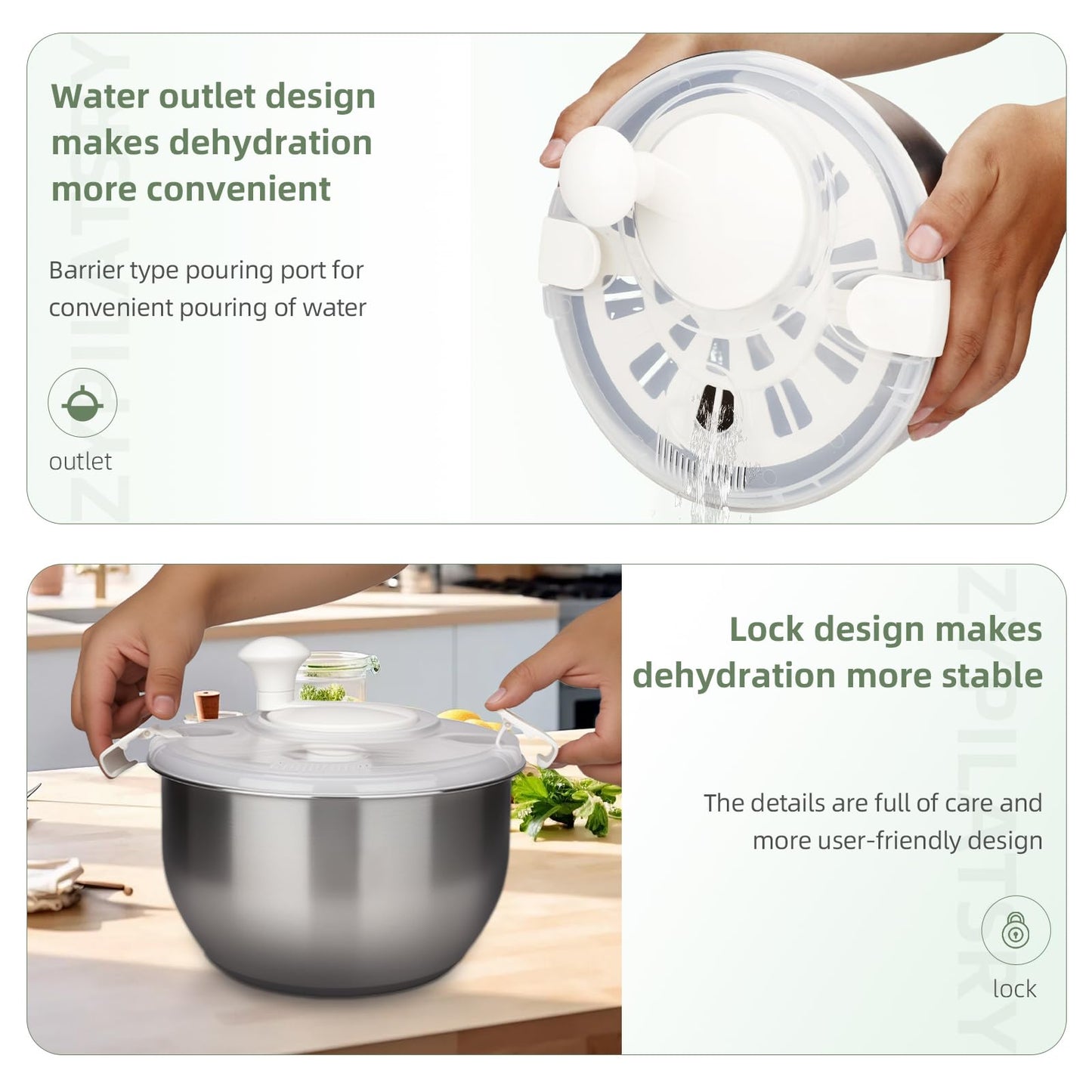 Zypilatsry 6L-Stainless Steel Salad Rotator, Vegetable Dishwasher,Lettuce Cleaner and Dryer, Kitchen Strainers.
