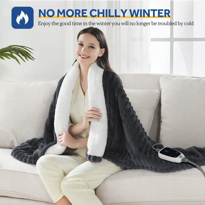 SEALY Electric Blanket Full Size, Soft Ribbed Flannel to Sherpa Reversible Heated Blanket with 10 Heat Settings & 1-12 Hours Auto-Off Overheat Protection, Machine Washable, 72"x84" Beige