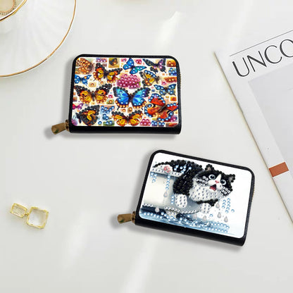 4pcs Butterflies Animals Pattern Diamond Art Painting Minimalist Wallet DIY Rhinestone Painting Art Kit Credits card Pocket Organizer Storage Bag Handmade Craft Gift for Holidays and Everyday Use