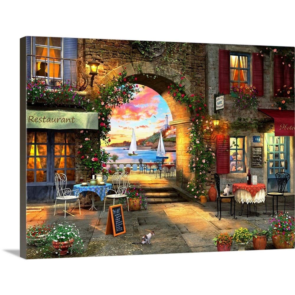 CANVAS ON DEMAND Mediterranean Evening Canvas Wall Art Print by Dominic Davison, Home Decor, Cat, Design Europe, Artwork,48" x36in