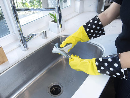 Evriholder Glam-Gloves Reusable Latex Dishwashing Gloves for Kitchen or Cleaning, Yellow, 3 Pairs, Patterns May Vary