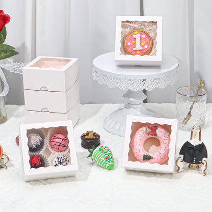 TEMLQPACK 100pcs 4x4x2 Inch Party Favor Boxes (Bakery/Chocolate/Donut)