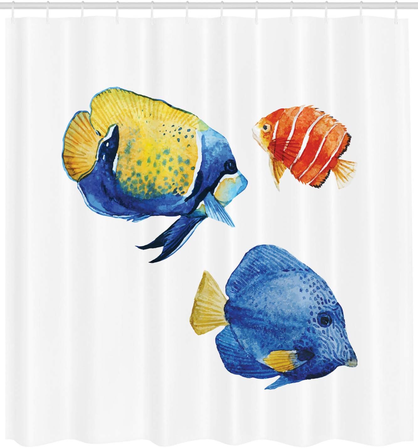 Ambesonne Fish Shower Curtain, Tropical Aquarium Life with Discus Fish and Goldfish, 69" W x 70" L