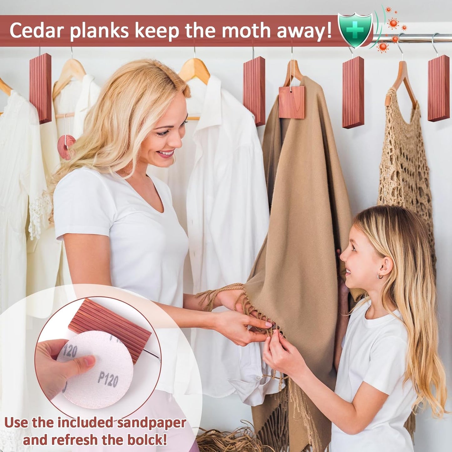 Cedar Blocks for Clothes Storage, 56 Pcs with Metal Hooks, Rings, Balls, and Scented Sachets for Closets and Drawers