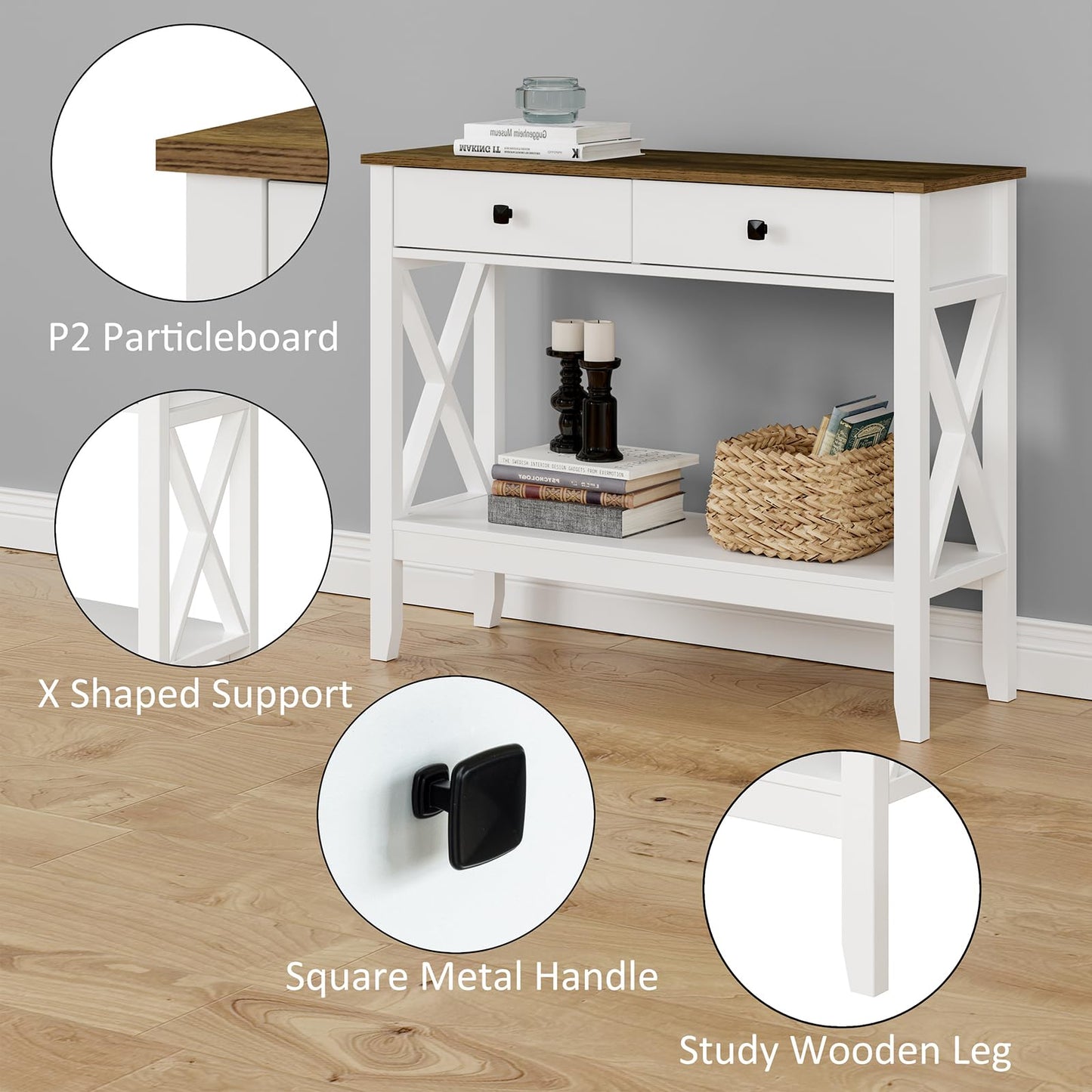 Lomojo Console Table,Sofa Table 13.8" D x 39.37" W x 31.5" HEntryway Table with 2 Drawers Storage Shelve Foyer Table for Entryway Farmhouse Hallway Tables (White)