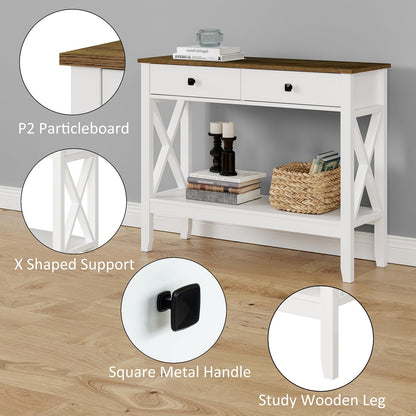 Lomojo Console Table,Sofa Table 13.8" D x 39.37" W x 31.5" HEntryway Table with 2 Drawers Storage Shelve Foyer Table for Entryway Farmhouse Hallway Tables (White)