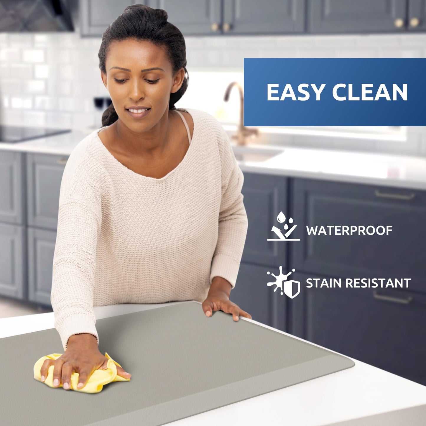 KitchenClouds Kitchen Mat Cushioned Anti Fatigue Rug 17.3"x28" Water Resistant Non Slip Standing Desk Mat Comfort Floor Mats for Kitchen House Sink Office (Khaki)