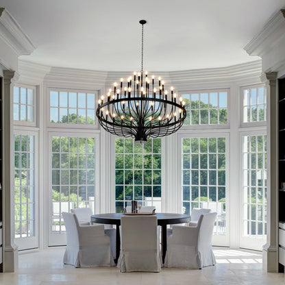VBKK 60" 48-Light Extra Large Chandelier, Black Foyer Chandeliers for High Ceilings, Modern Farmhouse Light Fixtures for Dining Room Kitchen Island, E12 Vintage Rustic Industrial Candle Chandeliers