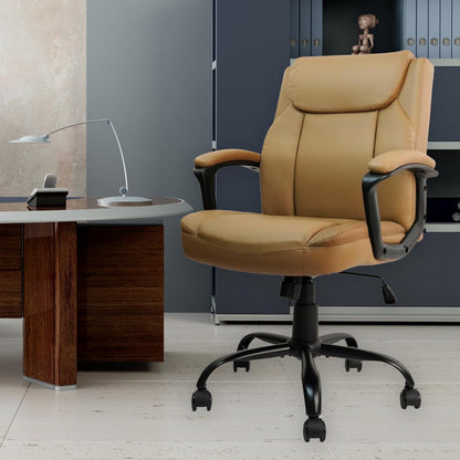 CLATINA Office Chair, Ergonomic Mid-Back Executive Office Chair, PU Leather Desk Chair Swivel Rolling Computer Task Chair with Lumbar Support and Padded Armrests for Home (Brown 4 Pack)