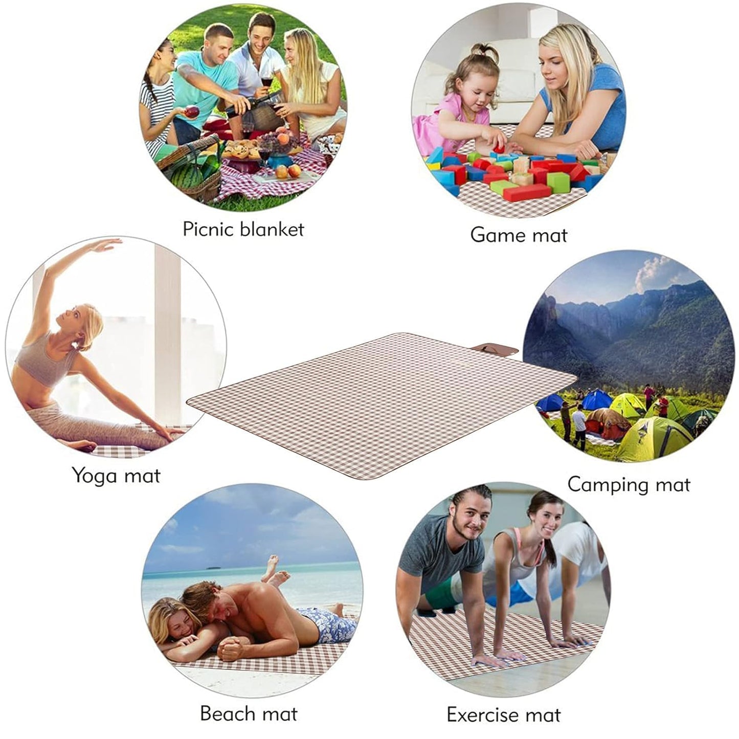 HX&OD Picnic Blanket Outdoor Extra Large Picnic Mat 80"X60" Camping Blanket Beach Blanket Foldable Waterproof Sand Mat Hiking Travel Family Concerts(Brown)