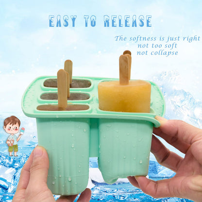 Bongpuda 6 Pieces Silicone Popsicle Molds,Easy-Release Bpa-Free,Ice Pop Mold,Ice Cream Molds For Kids,With 50 Pcs Popsicle Sticks+Cleaning Brush(Green）