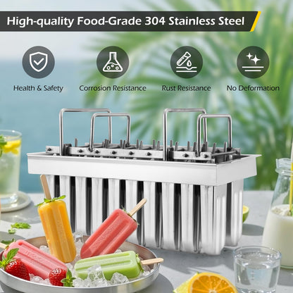 Dyna-Living Commercial Popsicle Molds 20PCS Round Heads with Double Slot Stainless Steel Popsicle Molds Metal Ice Cream Popsicle Mold with Lid, Single Cup Capacity 85ml