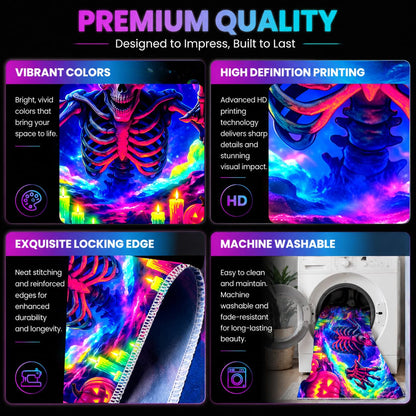 Neon Skeleton UV Tapestry 78.74X59.06in, Blacklight Reactive Tapestry Fluorescent, Hanging Neon Wall Tapestry for Bedroom Dorm, Room Tapestry Large Wall, Tapestry Room Backdrop, Halloween Decor