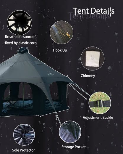 Kanggogo 5M Cotton Canvas Tent Bell - Yurts with Stove Jack，16.4ft*High9.2ft ，Breathable and Windproof,Glamping for 6/8/10Person Family Camping (8-10 People)