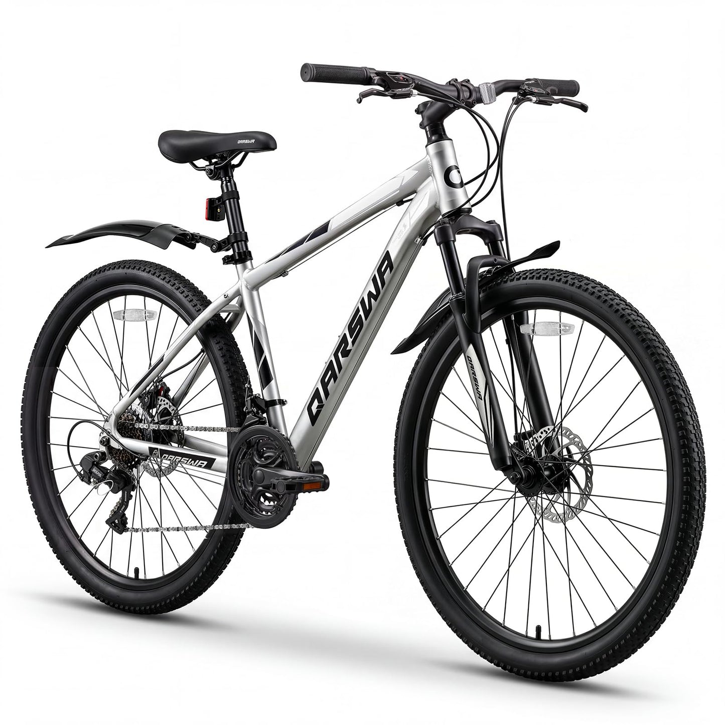 QARSWA 26 Inch Mountain Bike, Lightweight Aluminum Frame MTB with 21-Speed Trigger Shifter & Dual Disc Brakes, Comfort Foam Seat Adult Bicycle for Men and Women, Trail & Outdoor Riding, Matte Silver