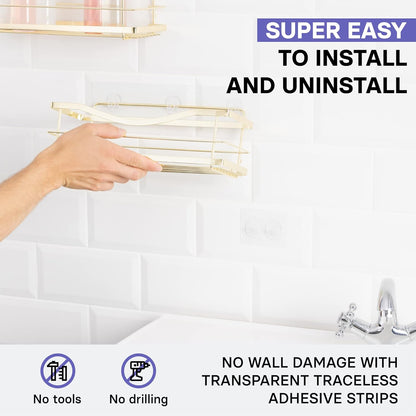 KINCMAX Premium Shower Caddy, 2-Pack Self Adhesive Wall Shower Organizer, Rustproof Stainless Steel Shower Storage Rack