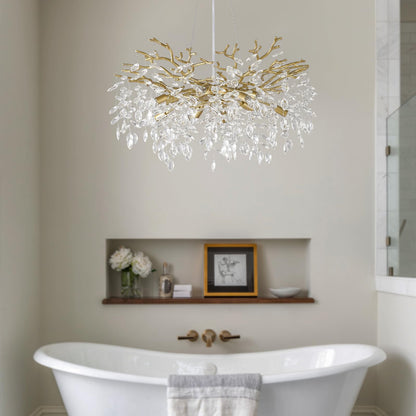 EGM Gold Tree Branch Crystal Chandelier, 32 Inch Modern Raindrop Crystal Ceiling Light Fixtures 10-Light(E12), Hanging Round Chandeliers for Dining Room Living Room Bedroom Foyer