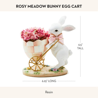 MACKENZIE-CHILDS Bunny Egg Cart Figurine, Resin Spring and Easter Bunny Decor, Rosy Meadow